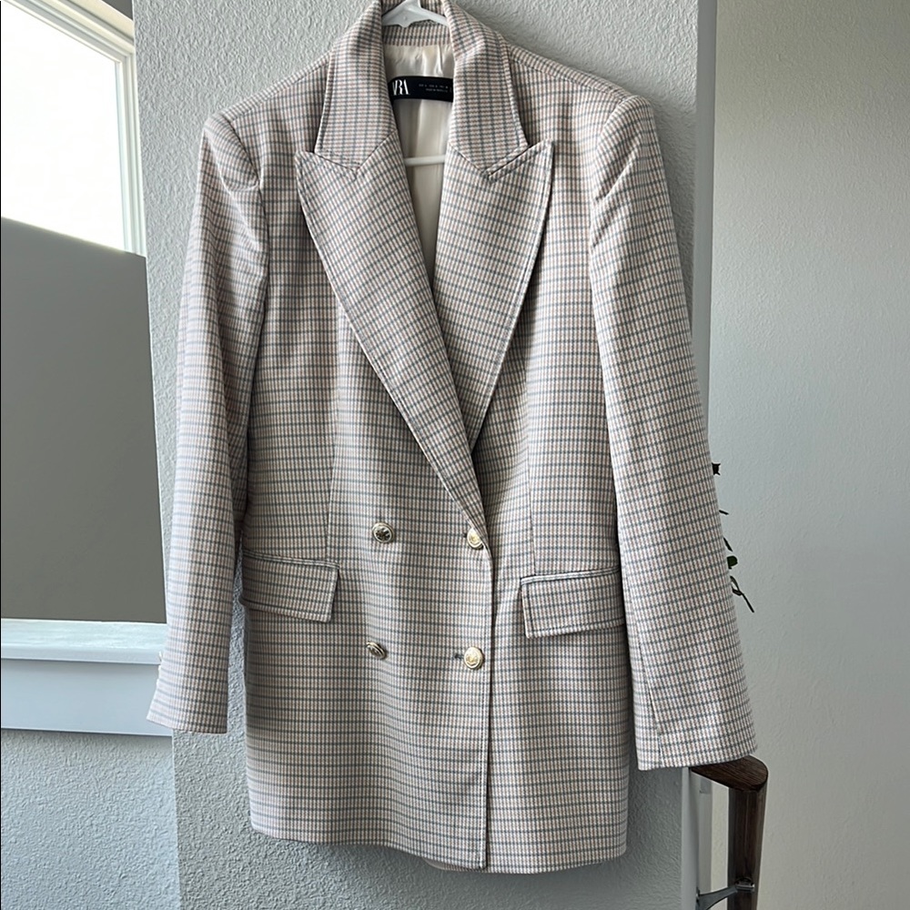 Zara Tan Blazer Tailored Suit Jacket